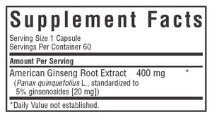 AMERICAN GINSENG ROOT EXTRACT 60 VEGETABLE CAPSULES