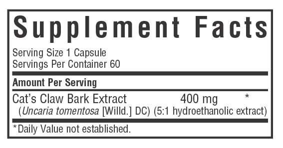 CAT'S CLAW BARK EXTRACT 60 VEGETABLE CAPSULES