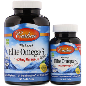 Wild Caught Super Omega-3 Gems, Natural Lemon Flavor, 1,600 mg, 90 + 30 Free Soft Gels